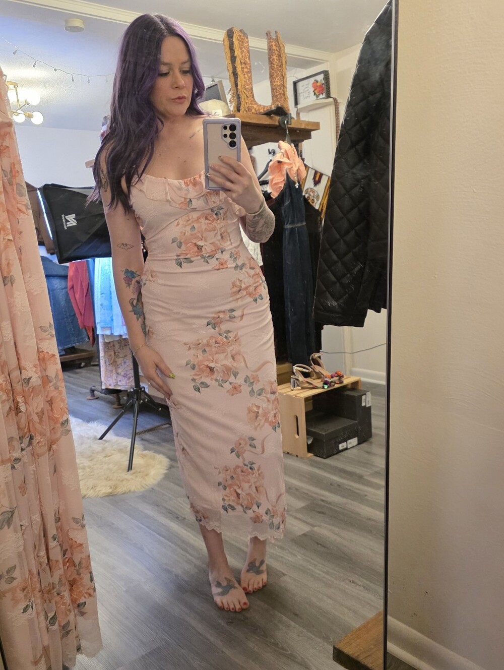 Steve Madden Juliany Floral Pink Midi Sheath Dress Women's